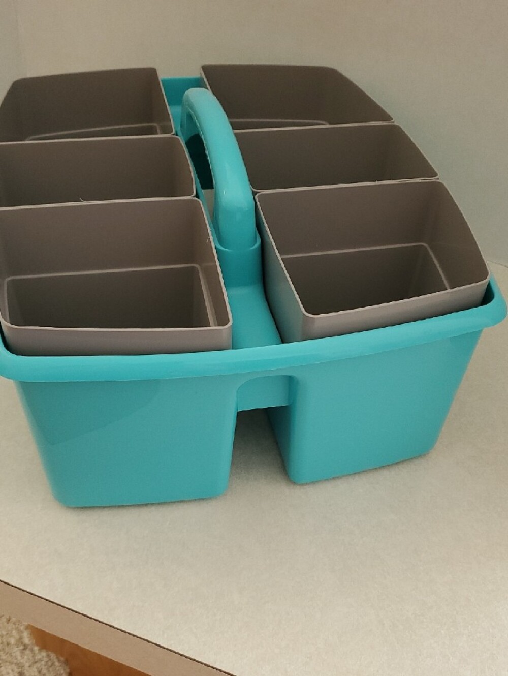 Art Organizer Caddy in Teal and Gray - Portable Cosmetic Storage - Picture 4 of 6